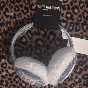 True Religion Denim Blue and White Earmuffs